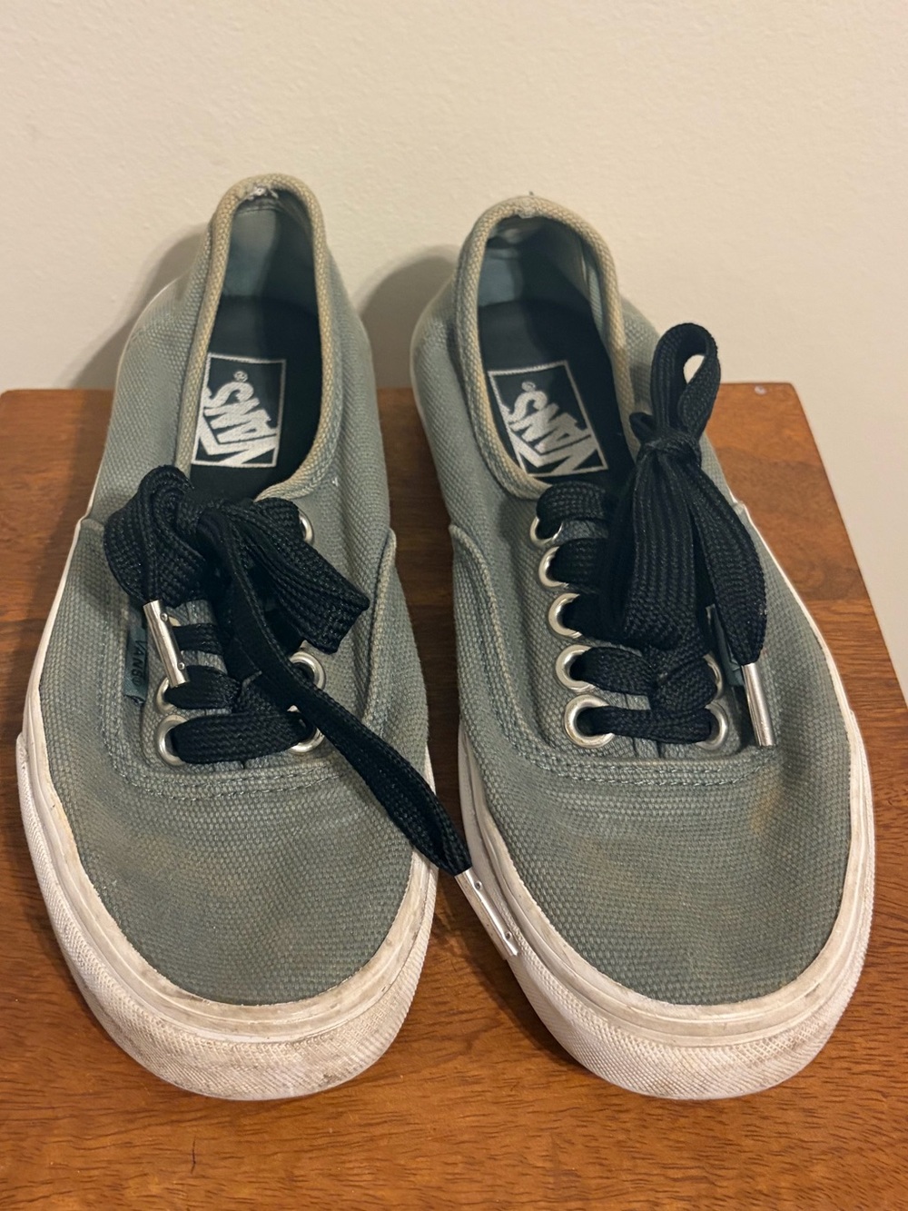 Vans Low-Top Canvas Sneakers in Sage Green with Black Laces